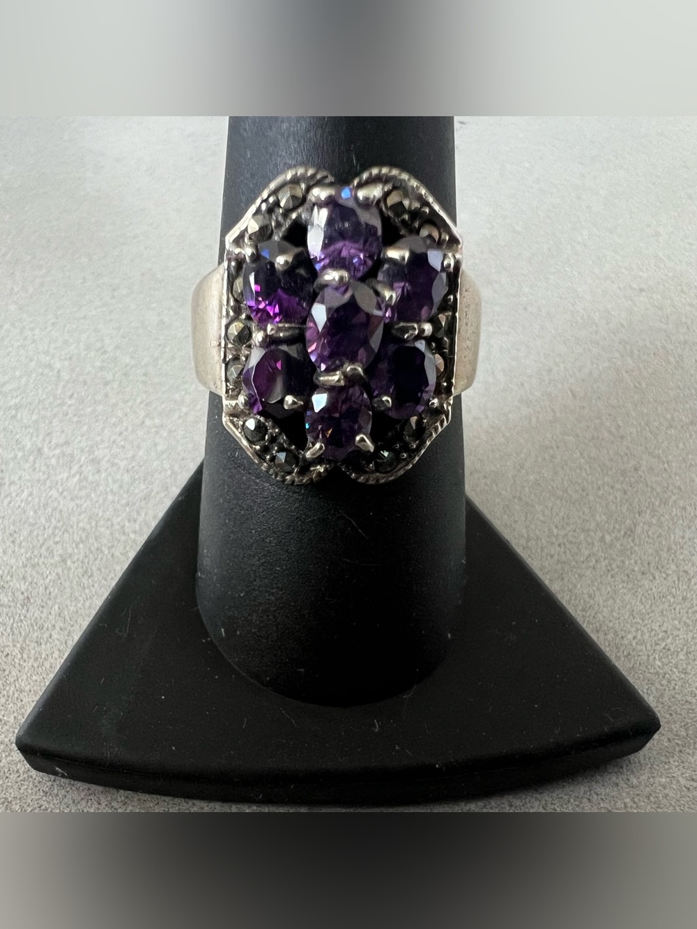Sterling Silver Purple Gem Cluster Ring